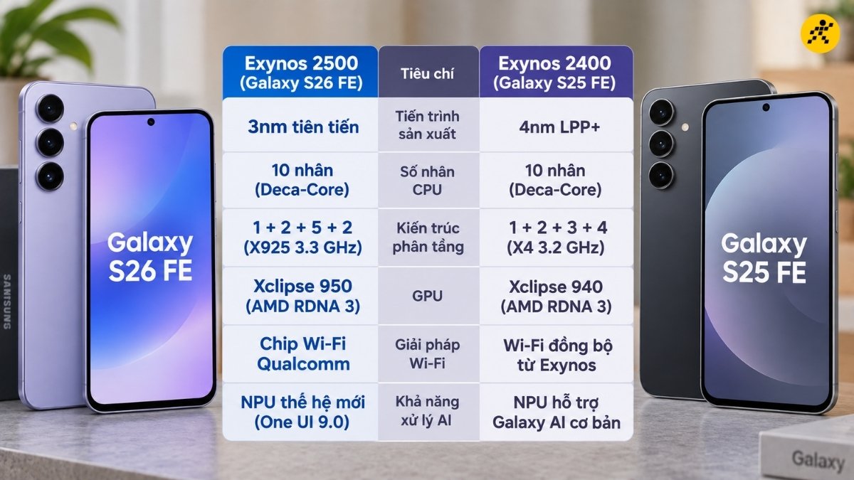So s&aacute;nh chip Exynos 2500 v&agrave; Exynos 2400