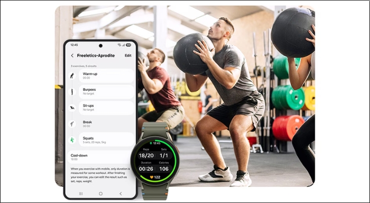 Samsung Health giúp bạn theo dõi số bước chân, quãng đường di chuyển, thời gian hoạt động và lượng calo tiêu thụ
