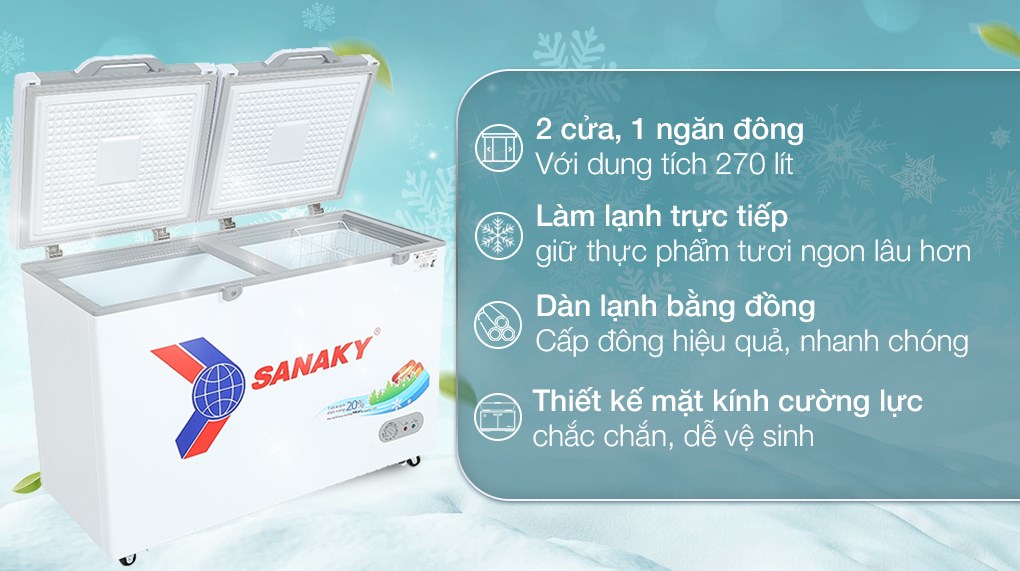 Tủ đông Sanaky 270 lít TD.VH3699A2KD 1 ngăn đông chuyên dụng cho khả năng làm lạnh sâu bền bỉ