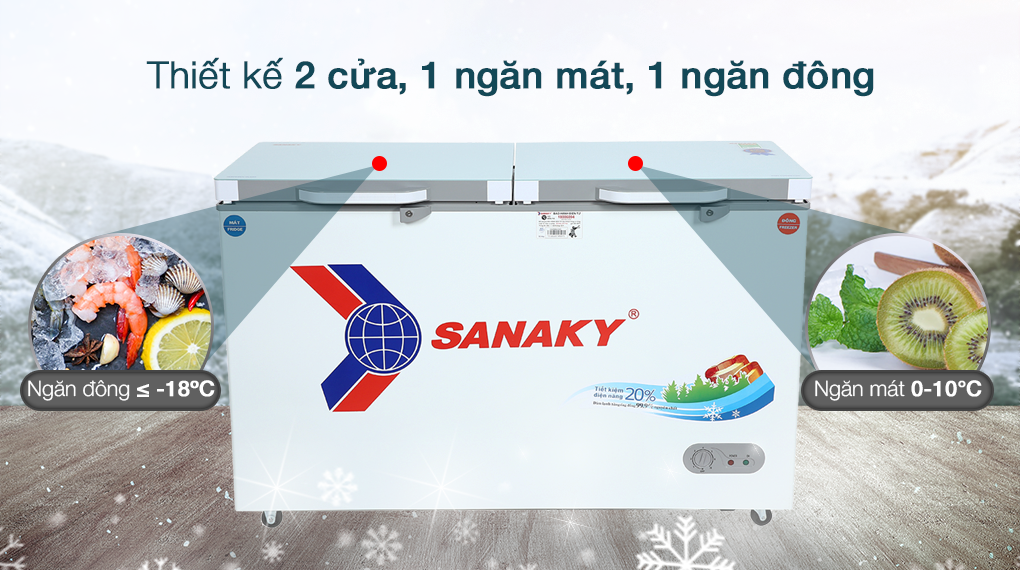 Tủ đông Sanaky 280 lít TD.VH4099W2KD 2 ngăn tích hợp chế độ đông và mát linh hoạt tiện lợi