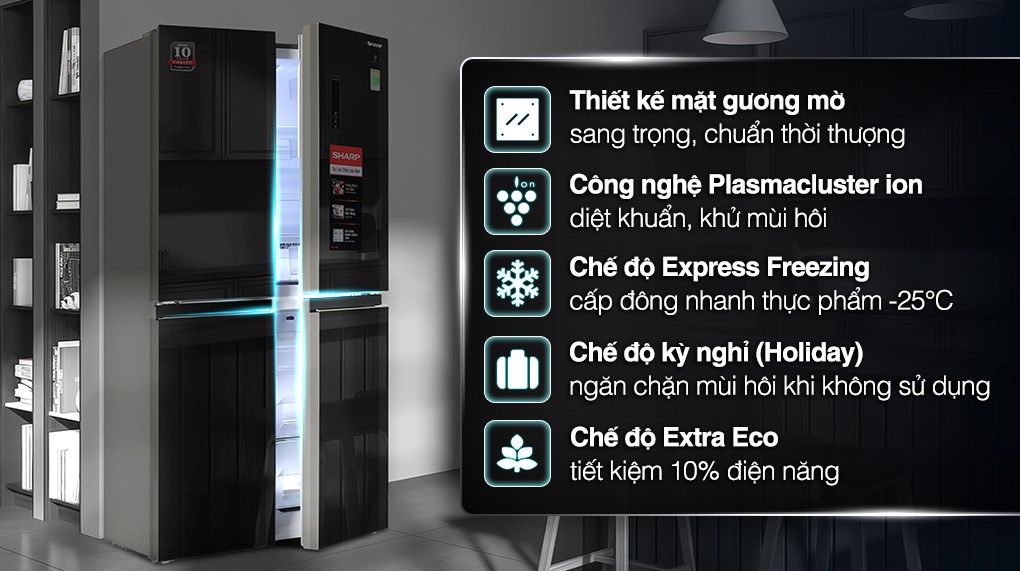 Tủ lạnh Sharp Multi Door 401 lít SJ-FXP480VG-BK công nghệ diệt khuẩn Plasmacluster Ion