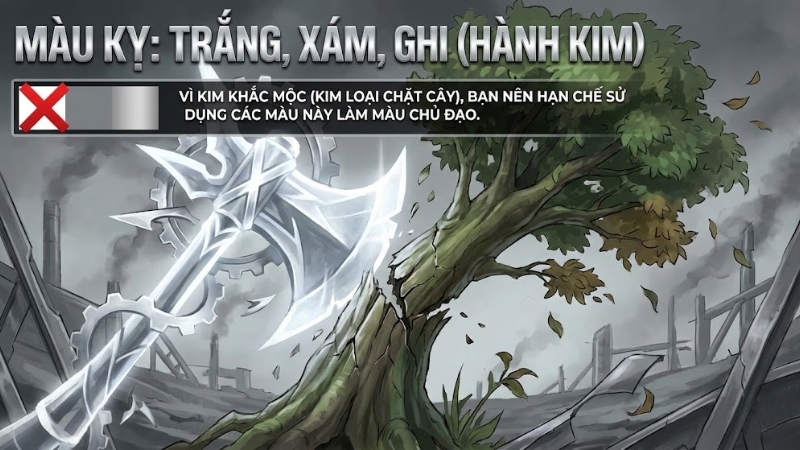M&agrave;u kỵ: Trắng, X&aacute;m, Ghi (H&agrave;nh Kim)