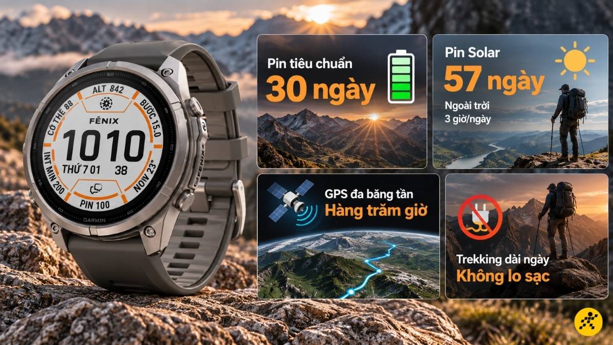 Thời lượng pin Garmin Fenix 9 Pro Solar Thời lượng pin Garmin Fenix 9 Pro Solar