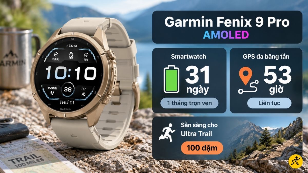 Thời lượng pin Garmin Fenix 9 Pro (AMOLED) Thời lượng pin Garmin Fenix 9 Pro (AMOLED)
