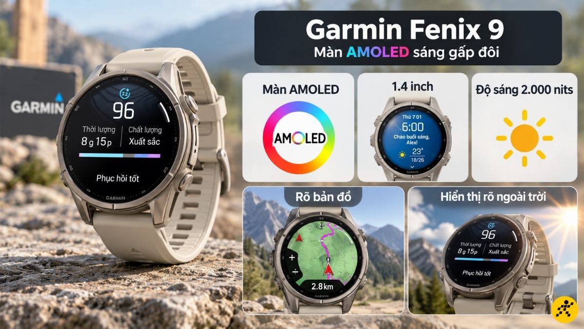 Garmin Fenix 9 sử dụng tấm nền AMOLED 1.4 inch Garmin Fenix 9 sử dụng tấm nền AMOLED 1.4 inch