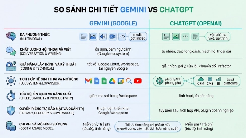 So sánh Gemini vs ChatGPT chi tiết So sánh Gemini vs ChatGPT chi tiết