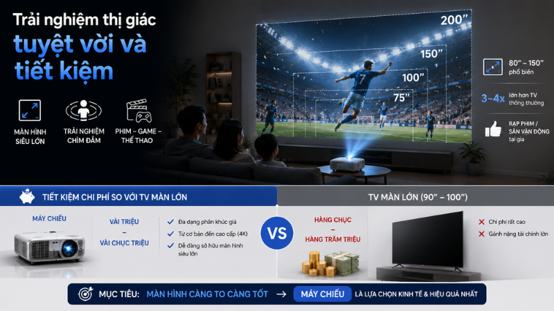 So sánh giá máy chiếu và tivi màn hình lớn