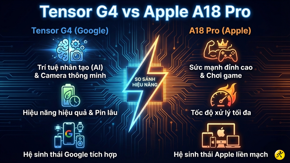 Tensor G4 với Apple A18 Pro Tensor G4 với Apple A18 Pro
