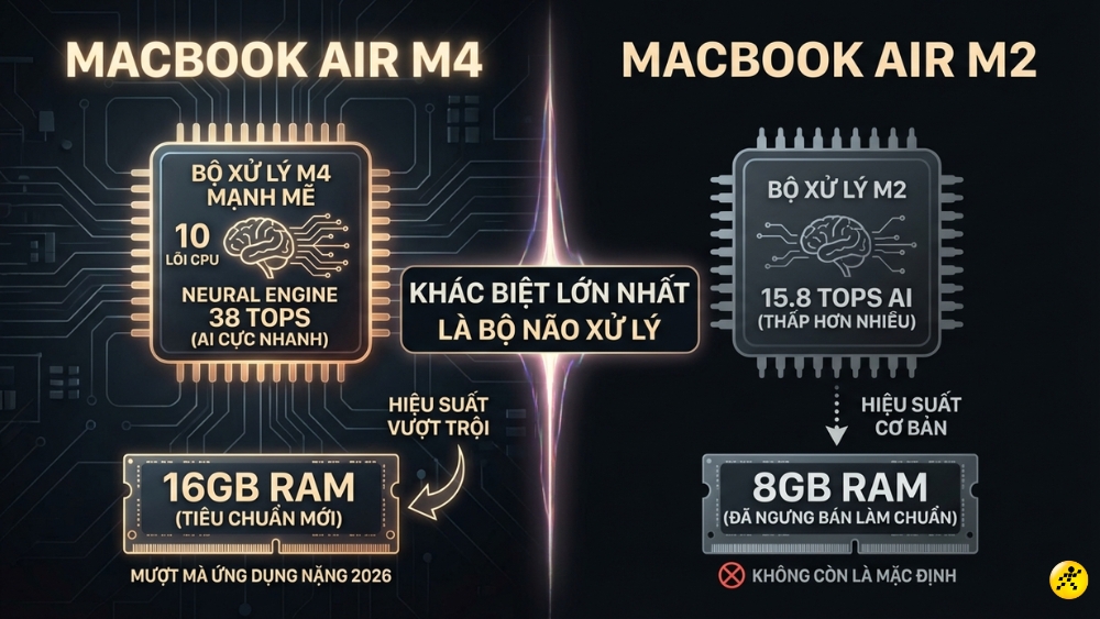 Điểm khác biệt MacBook Air M4 với MacBook Air M2 Điểm khác biệt MacBook Air M4 với MacBook Air M2