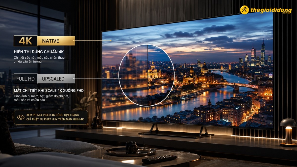 Sự khác biệt hiển thị giữa màn hình 4K Native và Full HD Upscaled Sự khác biệt hiển thị giữa màn hình 4K Native và Full HD Upscaled