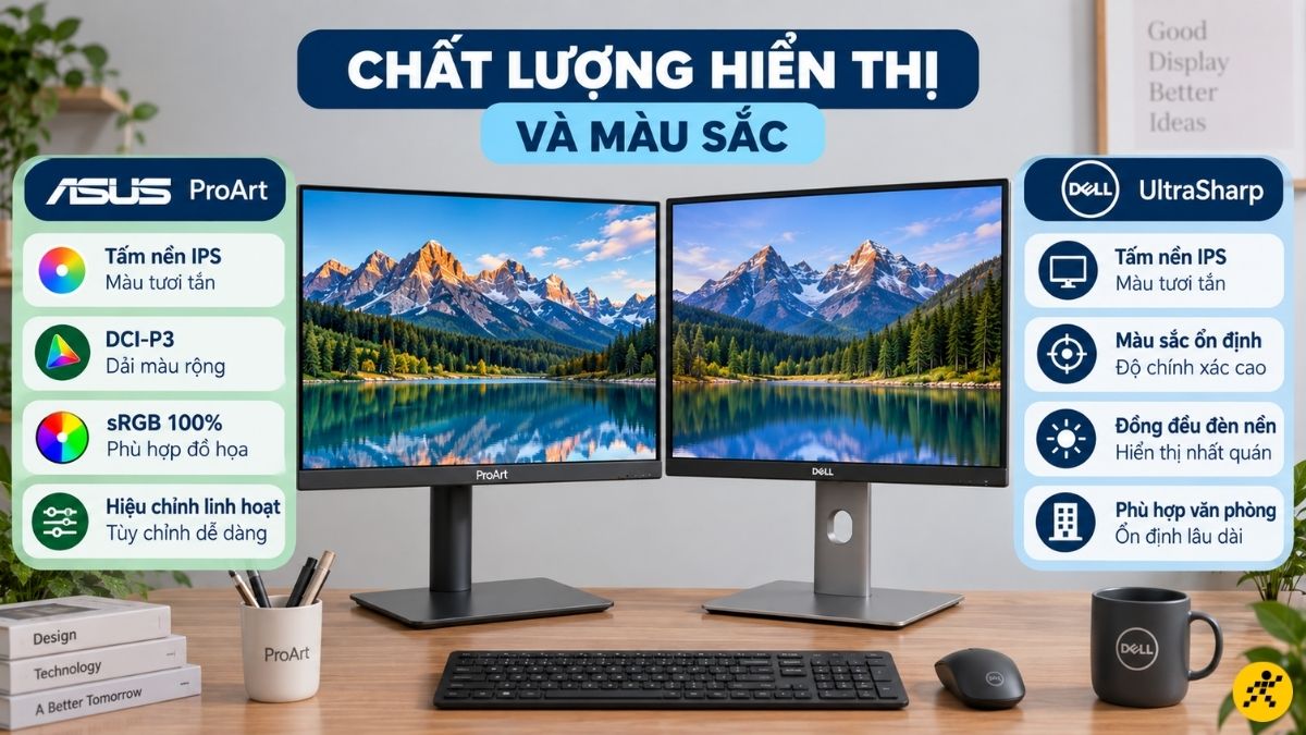 Cả hai đều sử dụng tấm nền IPS cho màu sắc tươi tắn Cả hai đều sử dụng tấm nền IPS cho màu sắc tươi tắn