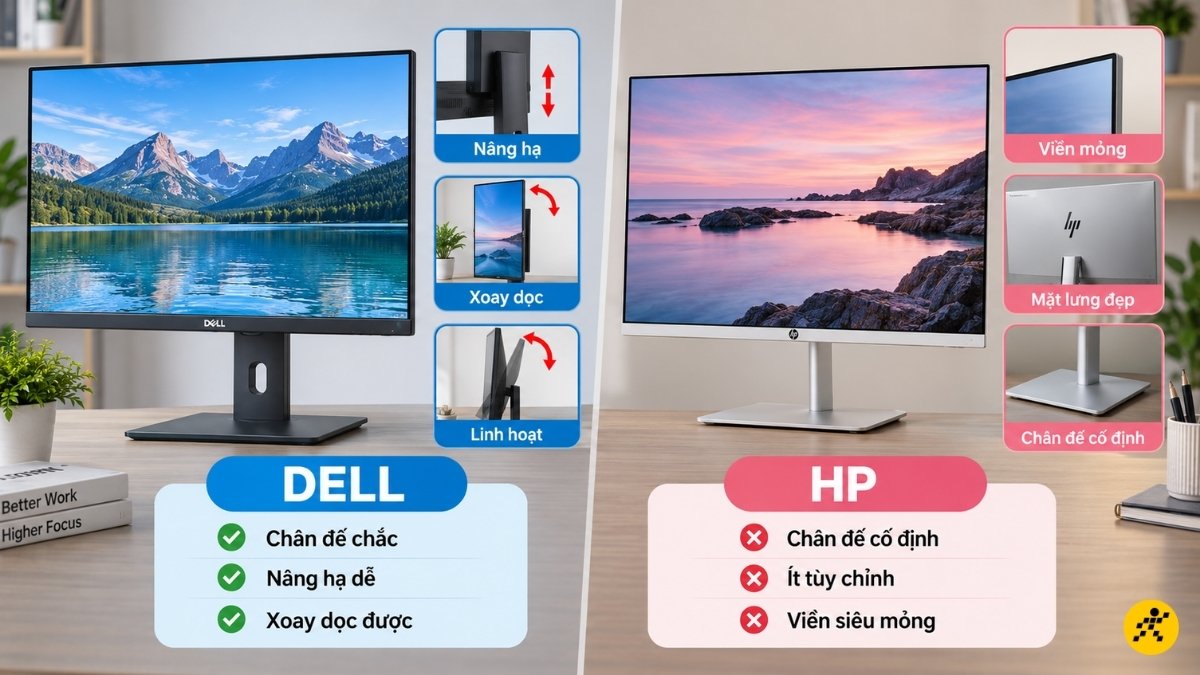 Dell thường trang bị chân đế to bản, chắc chắn Dell thường trang bị chân đế to bản, chắc chắn