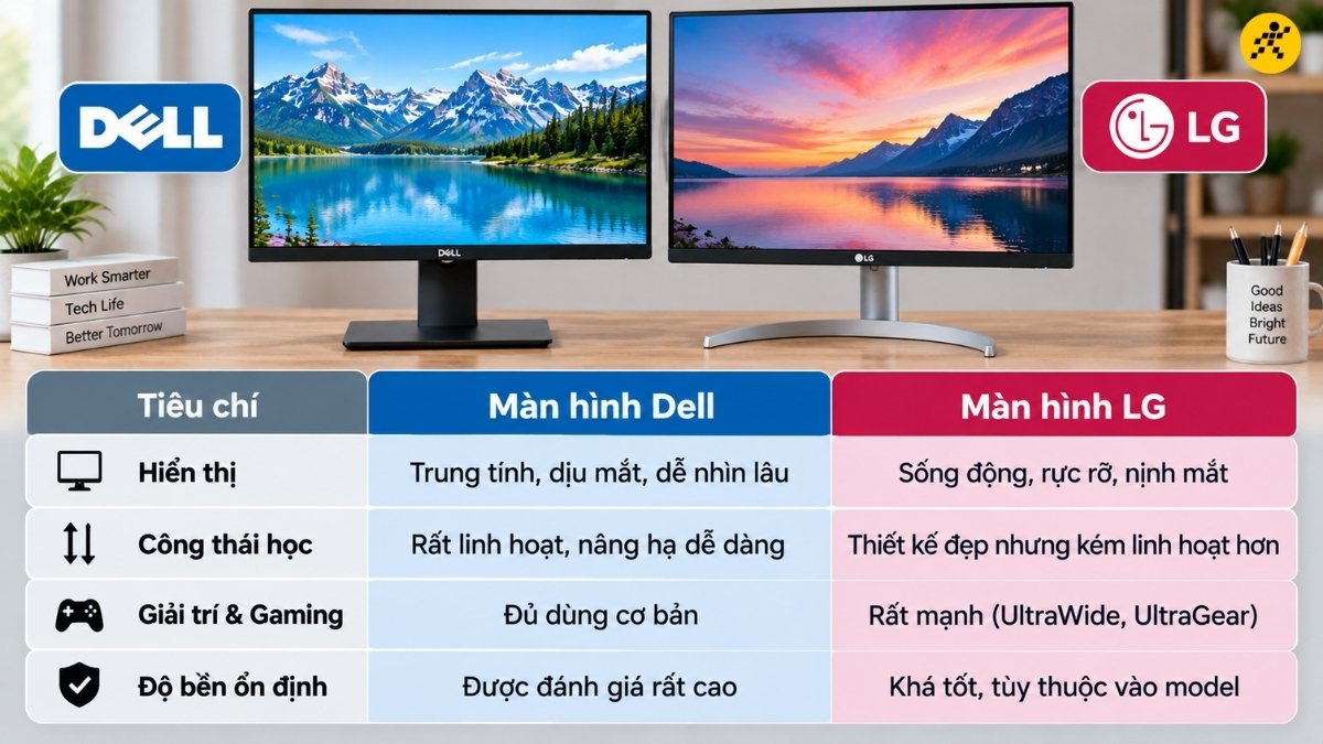 So s&aacute;nh m&agrave;n h&igrave;nh Dell v&agrave; LG