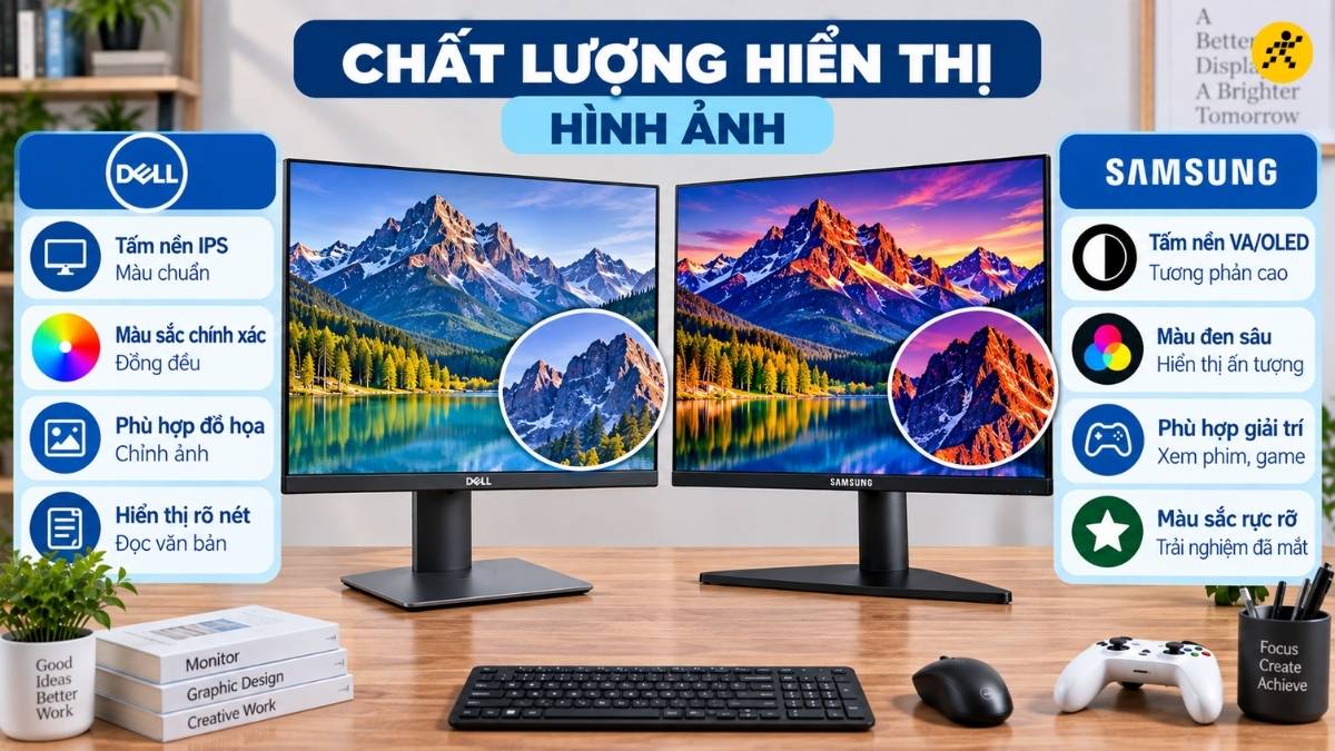 Chất lượng hiển thị hình ảnh màn hình Dell và Samsung Chất lượng hiển thị hình ảnh màn hình Dell và Samsung