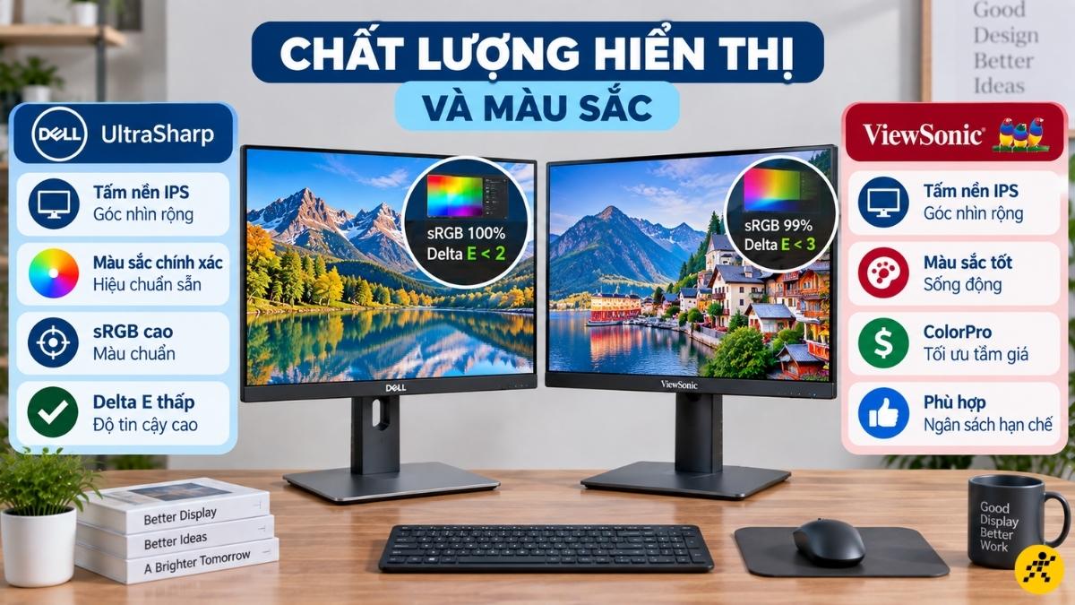 Cả hai hãng đều sử dụng tấm nền IPS Cả hai hãng đều sử dụng tấm nền IPS