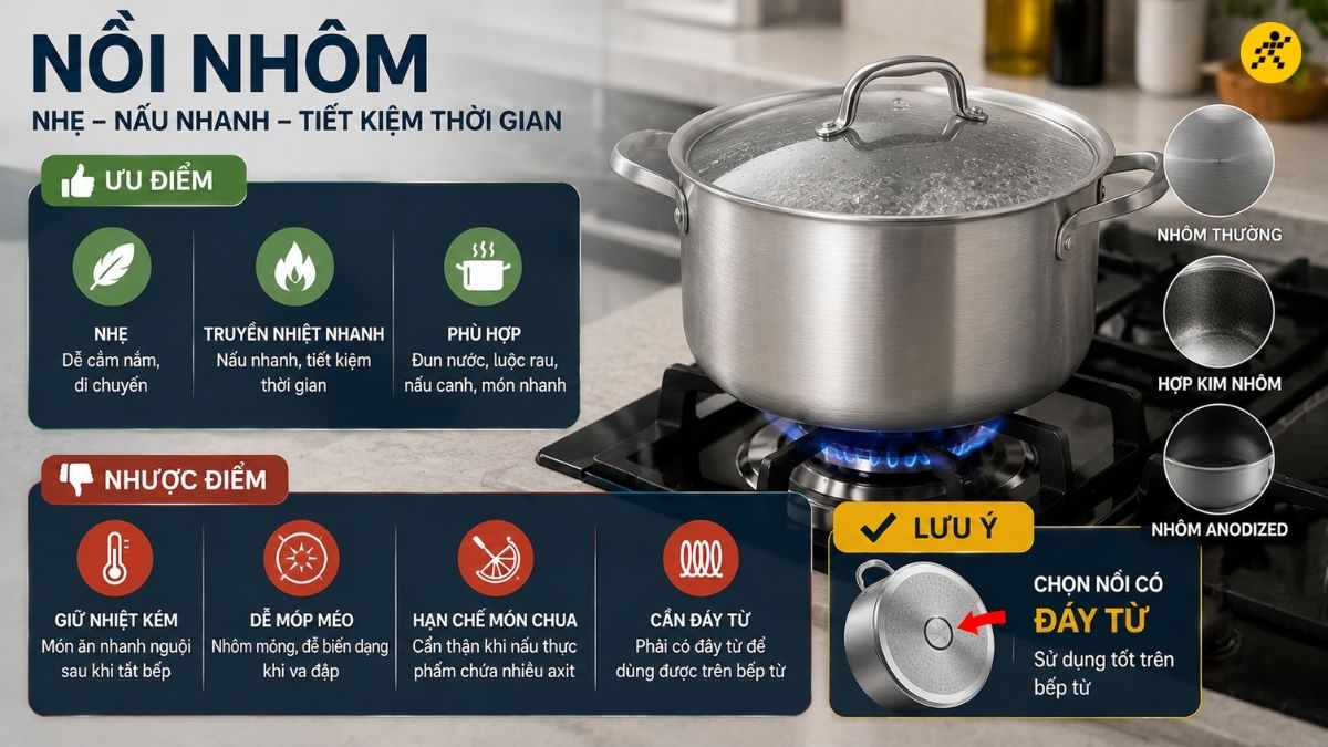 Nồi nhôm với trọng lượng nhẹ