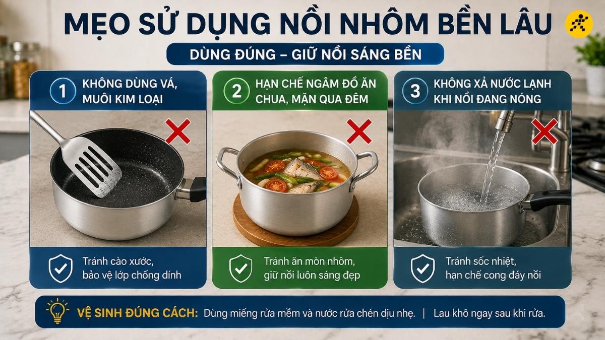 Cách sử dụng và bảo quản nồi nhôm