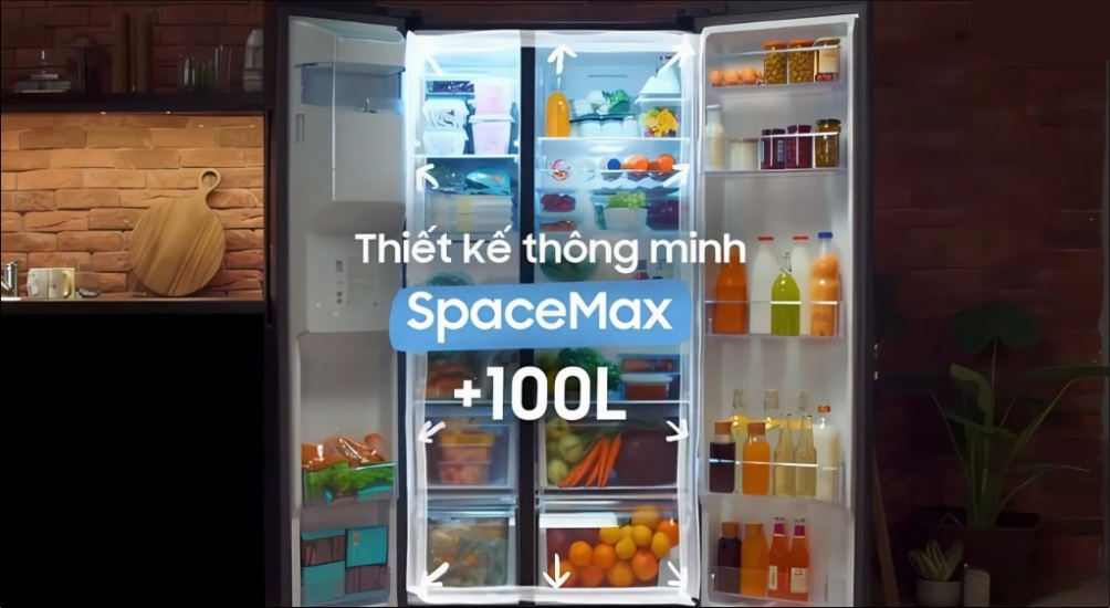 Khả năng giữ nhiệt tốt của công nghệ SpaceMax giúp duy trì môi trường ổn định bên trong tủ lạnh, hạn chế biến động nhiệt độ