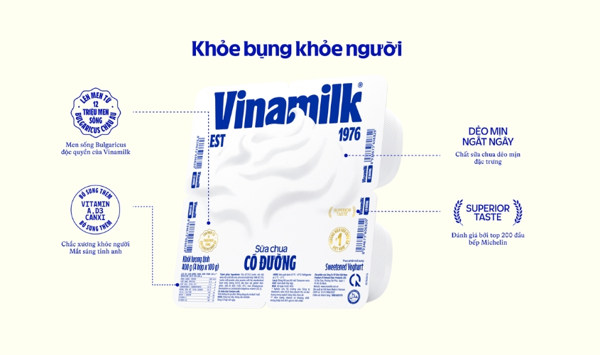 Lốc 4 hộp sữa chua có đường Vinamilk 100g (từ 1 tuổi)