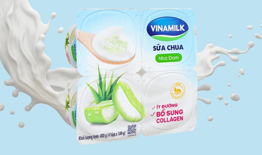 Lốc 4 hộp sữa chua nha đam ít đường Vinamilk 100g (từ 6 tuổi)