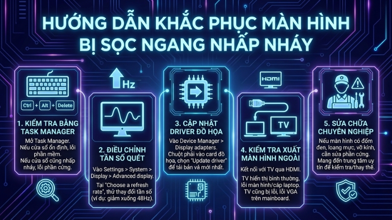 C&aacute;ch sửa lỗi m&agrave;n h&igrave;nh bị giật sọc ngang nhấp nh&aacute;y