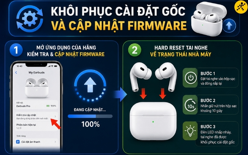 Cập nhật v&agrave; reset lại tai nghe