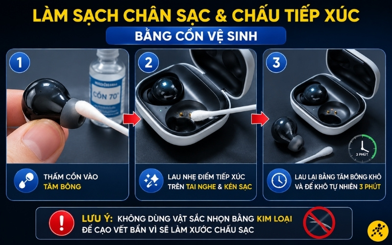 Làm sạch chân sạc và chấu tiếp xúc Làm sạch chân sạc và chấu tiếp xúc