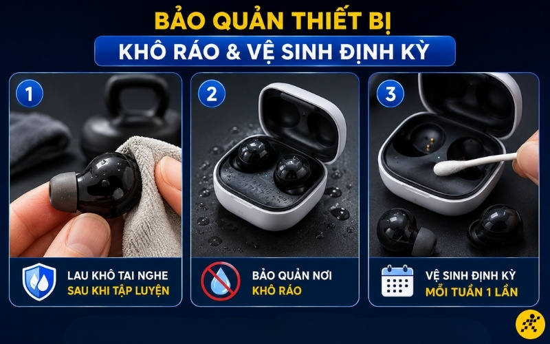 Bảo quản tai nghe trong môi trường khô ráo và vệ sinh định kỳ Bảo quản tai nghe trong môi trường khô ráo và vệ sinh định kỳ