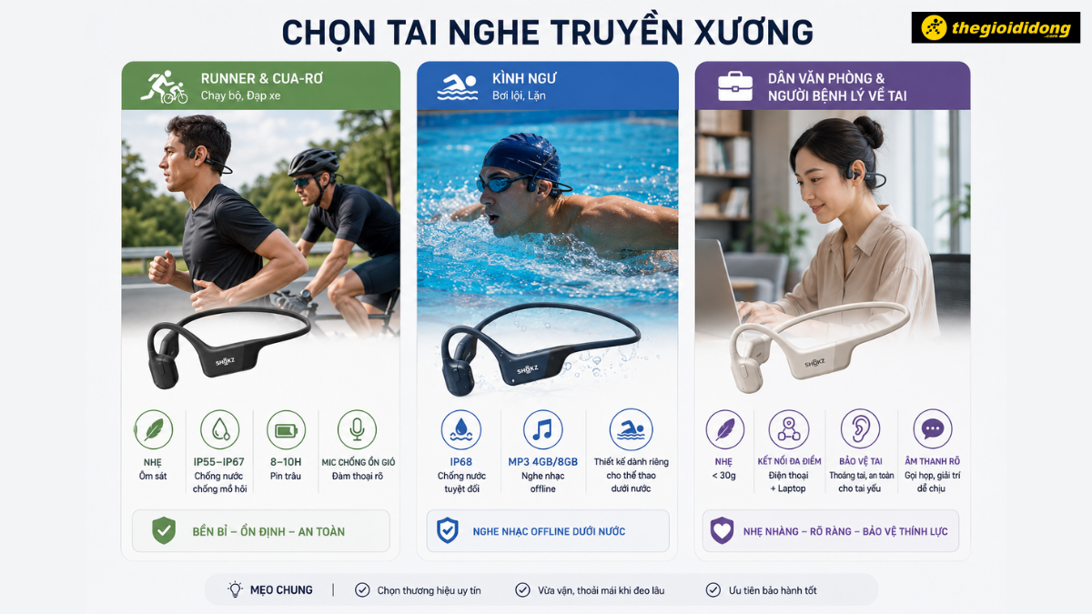 Kinh nghiệm mua tai nghe truyền xương cho các đối tượng cụ thể Kinh nghiệm mua tai nghe truyền xương cho các đối tượng cụ thể