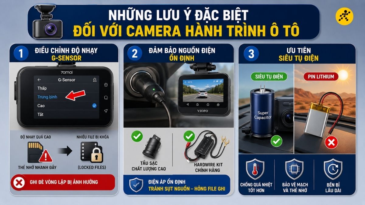 Những lưu &yacute; đặc biệt đối với camera h&agrave;nh tr&igrave;nh &ocirc; t&ocirc;