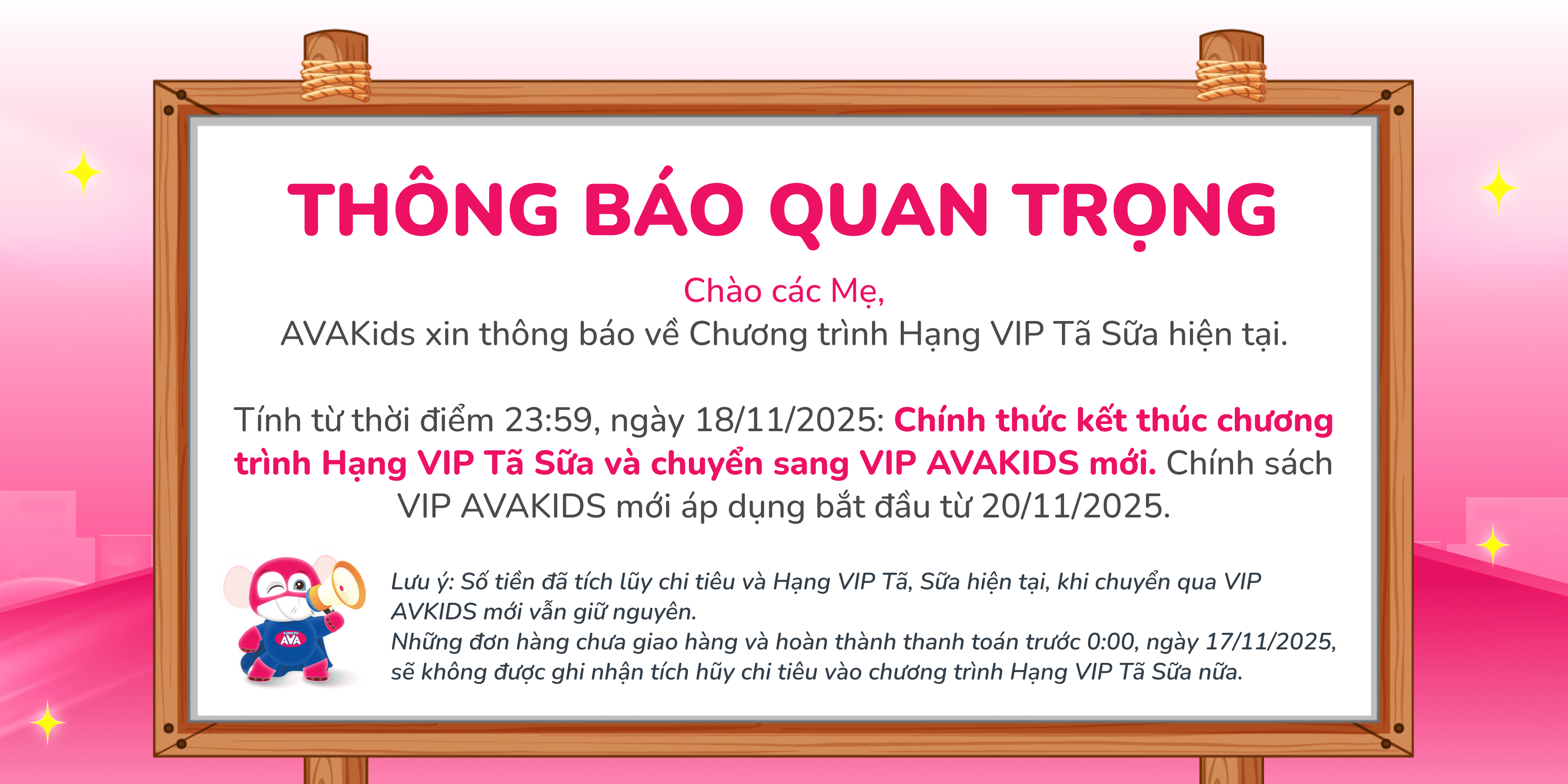 Thông báo dừng chương trình VIP Tã Sữa