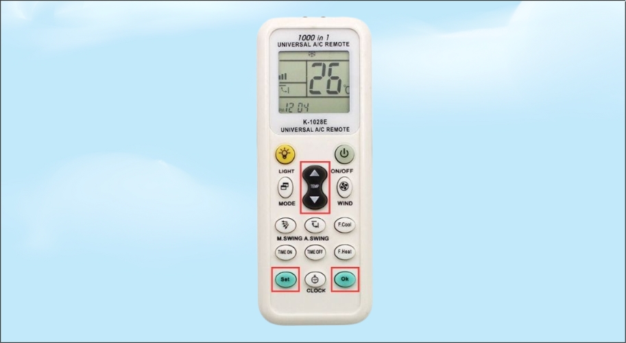 Bấm và giữ nút SET trên remote (khoảng 3 – 5 giây), sau đó tiến hành điều chỉnh bằng nút tăng giảm nhiệt độ