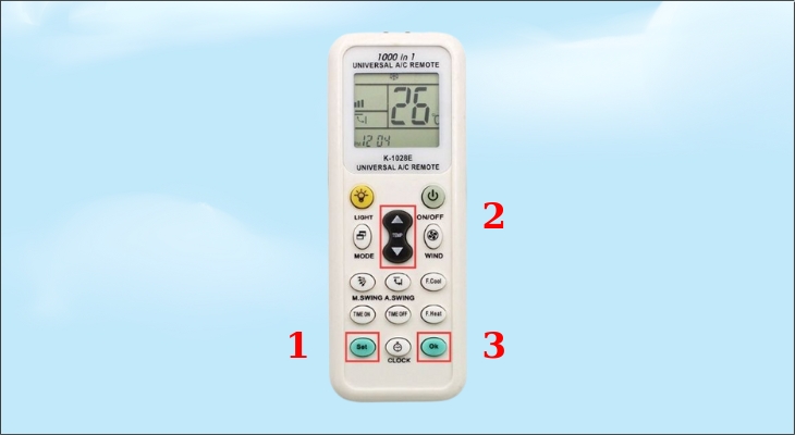 Nhấn và giữ nút SET trong 3-5 giây, sau đó điều chỉnh tần số bằng nút tăng giảm nhiệt độ