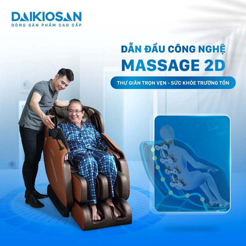 Ghế massage Daikiosan DC108 trnag bị công nghệ massage 2D với 26 con lăn, mô phỏng thao tác chuyên gia giúp giảm đau hiệu quả