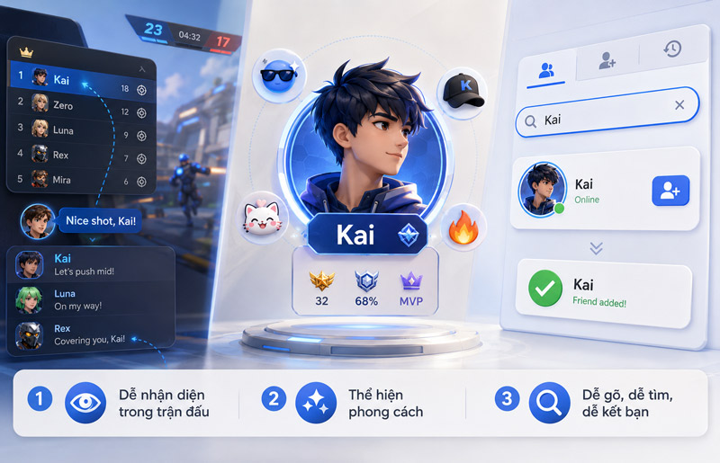Tên game ngắn giúp người chơi dễ nhận diện, thể hiện cá tính và kết nối nhanh hơn trong mọi trận đấu