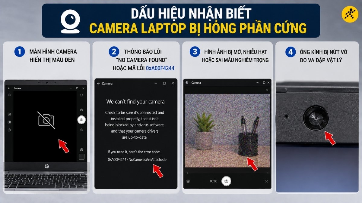 Dấu hiệu nhận biết camera laptop bị hỏng phần cứng