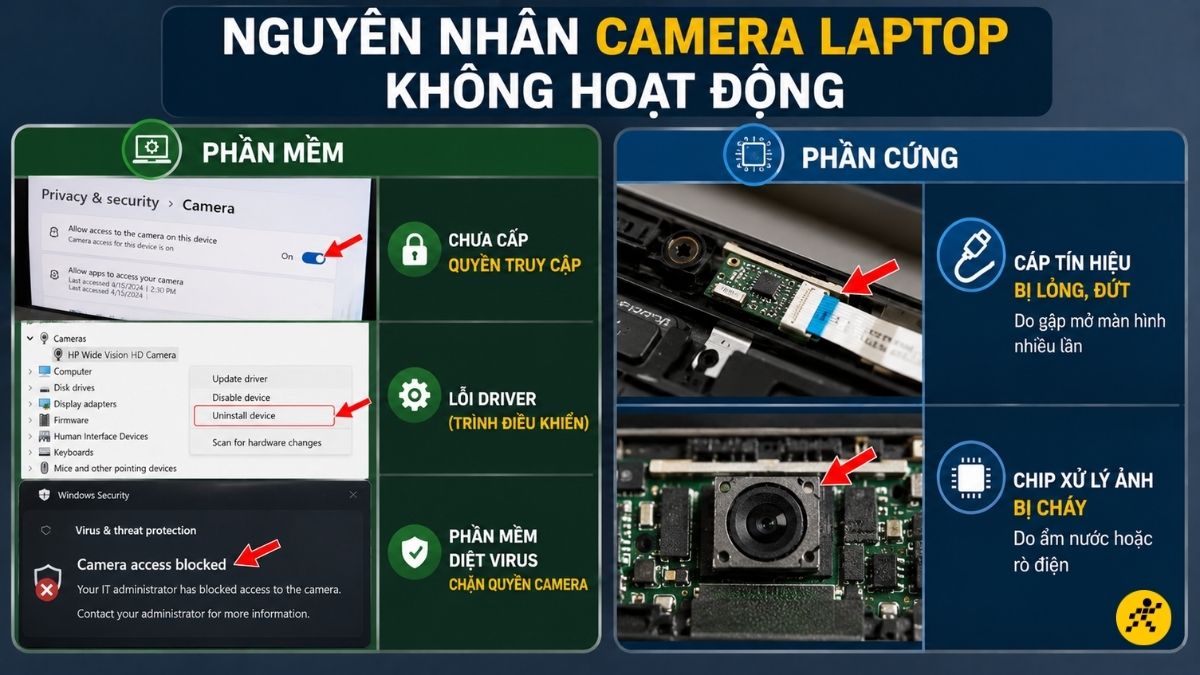 Nguy&ecirc;n nh&acirc;n camera laptop kh&ocirc;ng hoạt động