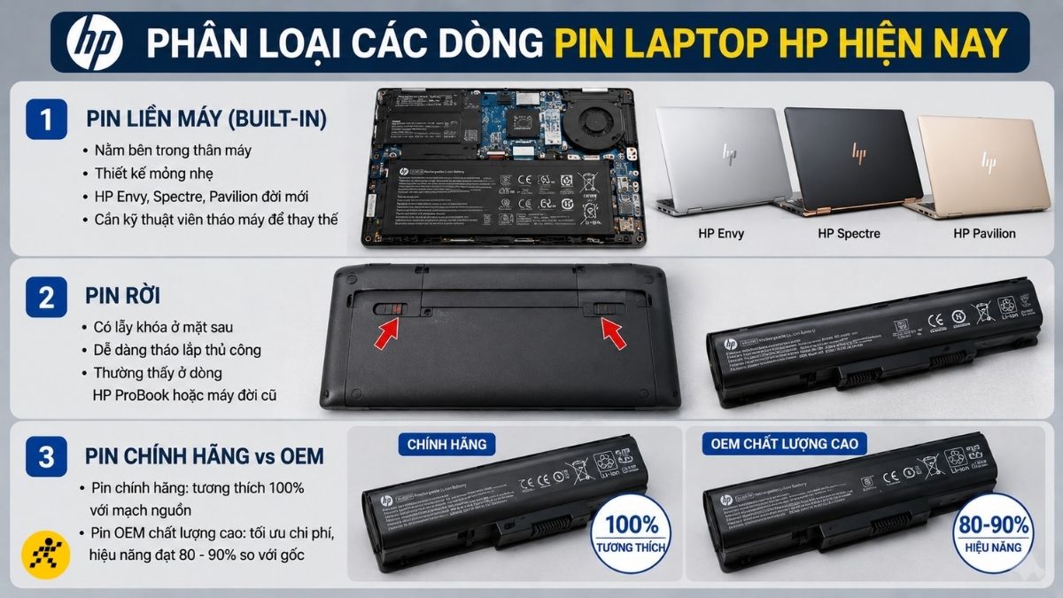Ph&acirc;n loại c&aacute;c d&ograve;ng pin laptop HP hiện nay
