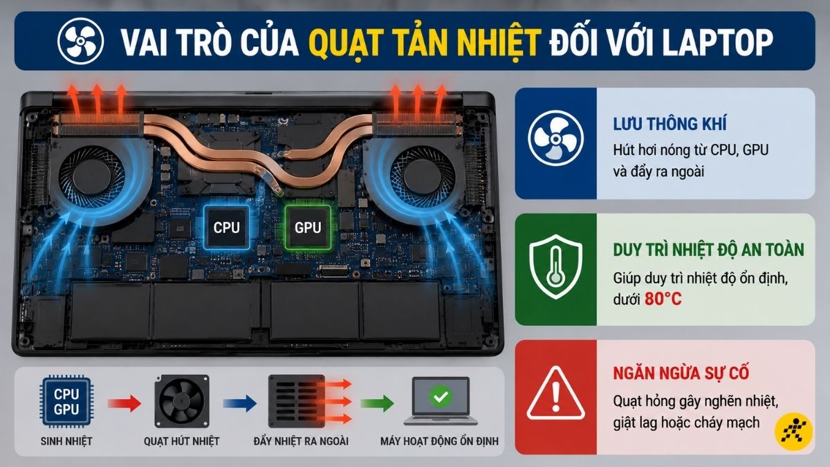 Vai tr&ograve; của quạt tản nhiệt đối với laptop