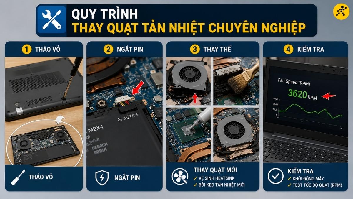 Quy tr&igrave;nh thay quạt tản nhiệt chuy&ecirc;n nghiệp