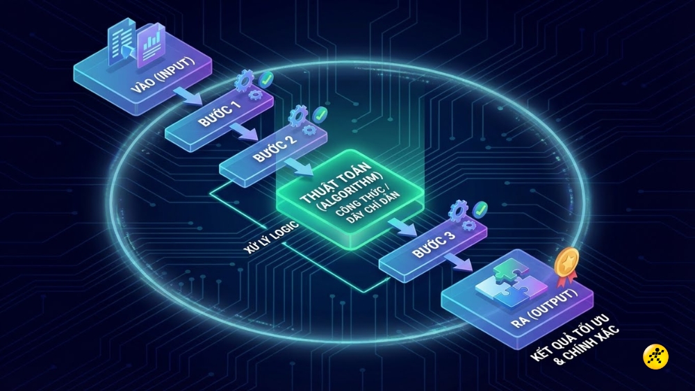Thuật to&aacute;n (Algorithm) l&agrave; một tập hợp hữu hạn c&aacute;c bước hoặc chỉ dẫn