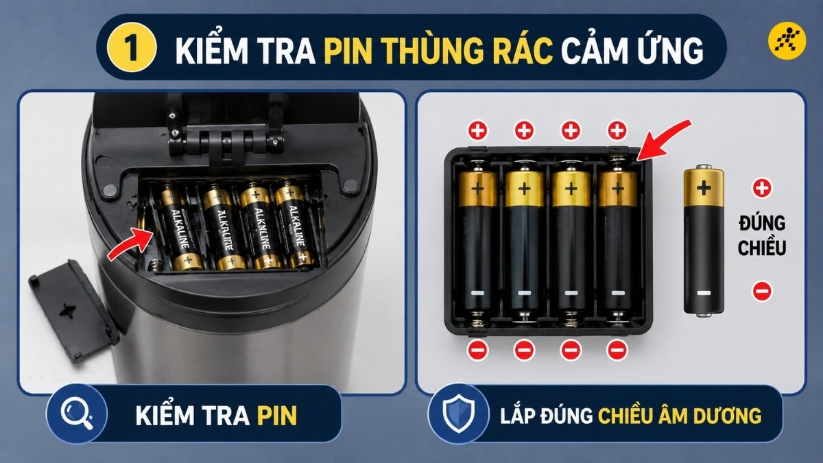 Kiểm tra pin và chiều lắp pin Kiểm tra pin và chiều lắp pin