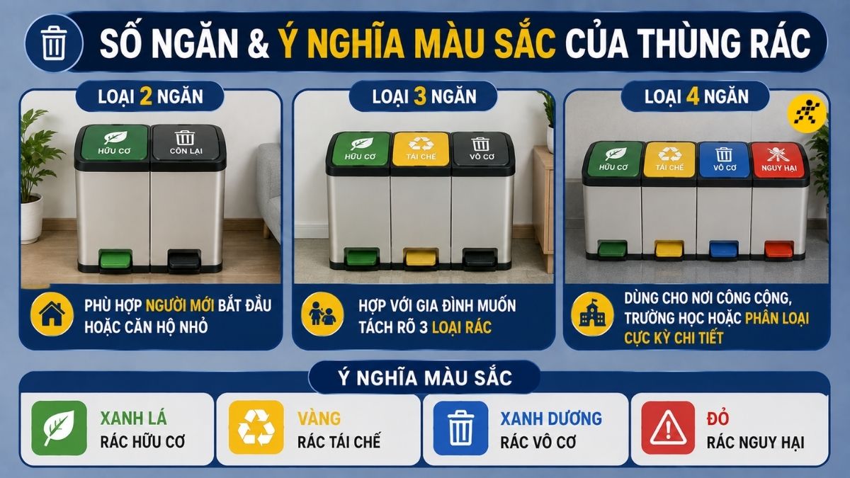 Số ngăn và ý nghĩa màu sắc của thùng rác Số ngăn và ý nghĩa màu sắc của thùng rác