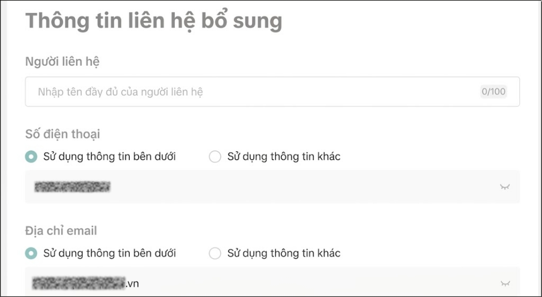 Nhập thêm các thông tin liên hệ bổ sung Nhập thêm các thông tin liên hệ bổ sung