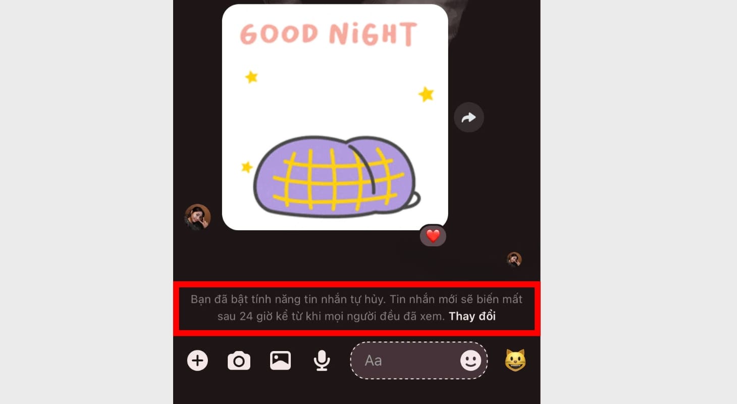 Thông báo kích hoạt tin nhắn tự hủy Messenger trong 24 giờ