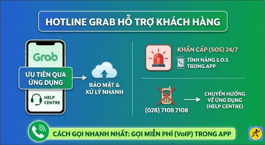 Hiện tại, Grab khuyến khích người dùng liên hệ chủ yếu qua ứng dụng để được hỗ trợ chính xác theo từng mã đơn hàng
