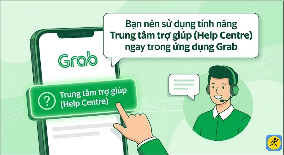 Bạn nên sử dụng tính năng Trung tâm trợ giúp (Help Centre) ngay trong ứng dụng Grab