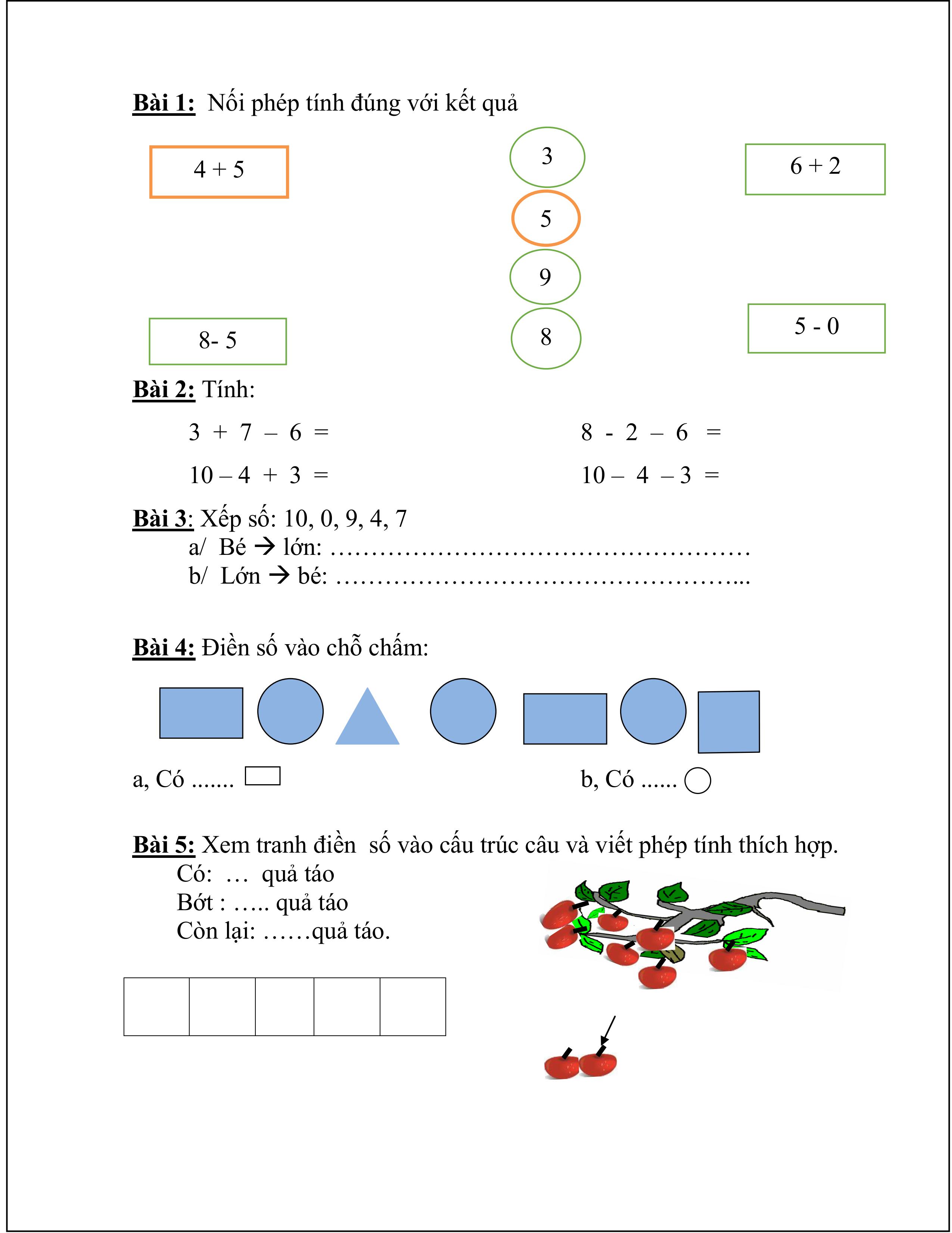 Đề ôn toán lớp 1 học kì 1 (đề số 2)