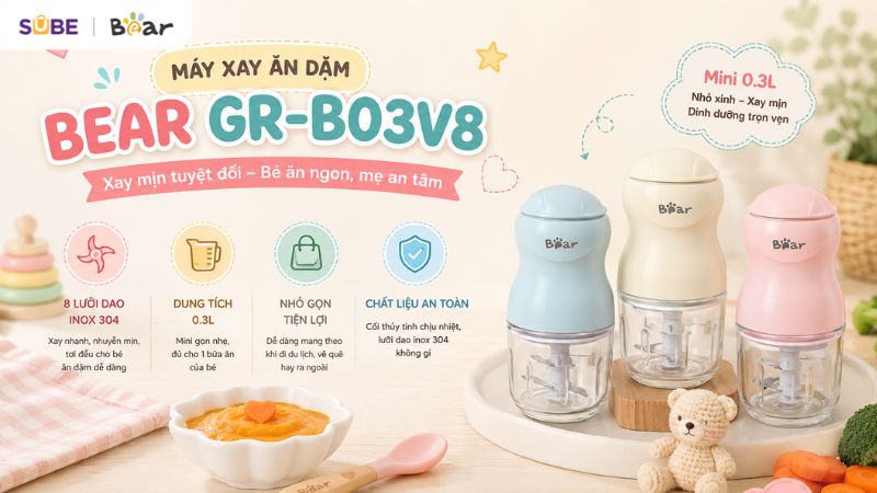 Máy xay ăn dặm Bear 0.3L GR-B03V8 xay nhuyễn, giá tốt Máy xay ăn dặm Bear 0.3L GR-B03V8 xay nhuyễn, giá tốt