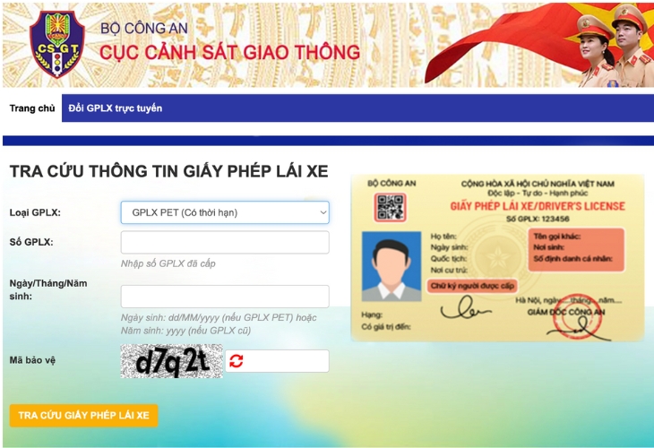 Truy cập vào trang web của Cục Cảnh sát Giao thông